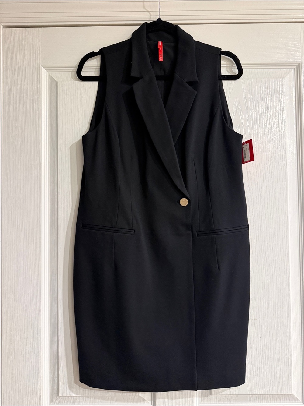 SPANX Sleeveless Black Blazer Dress with Gold Button